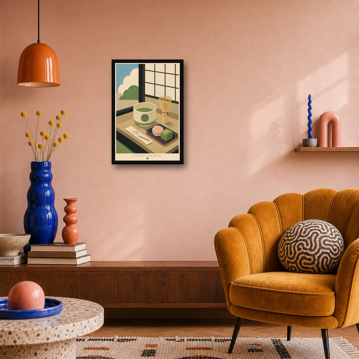 Matcha Moment Japanese Retro Poster Print - 2x3 room mockup