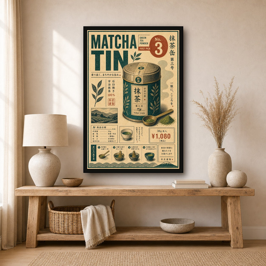 Matcha Tea Powder Japanese Retro Poster Print - 2x3 room mockup