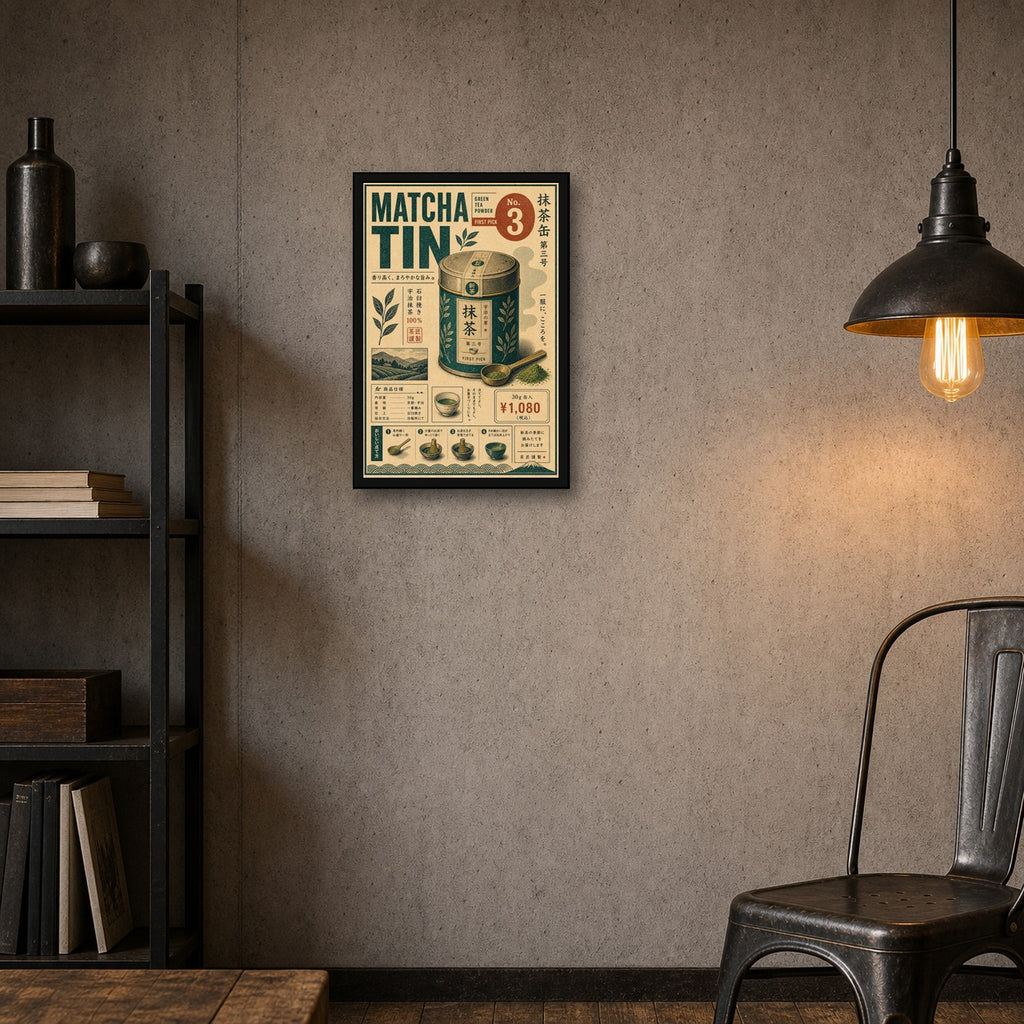 Matcha Tea Powder Japanese Retro Poster Print - 2x3 room mockup