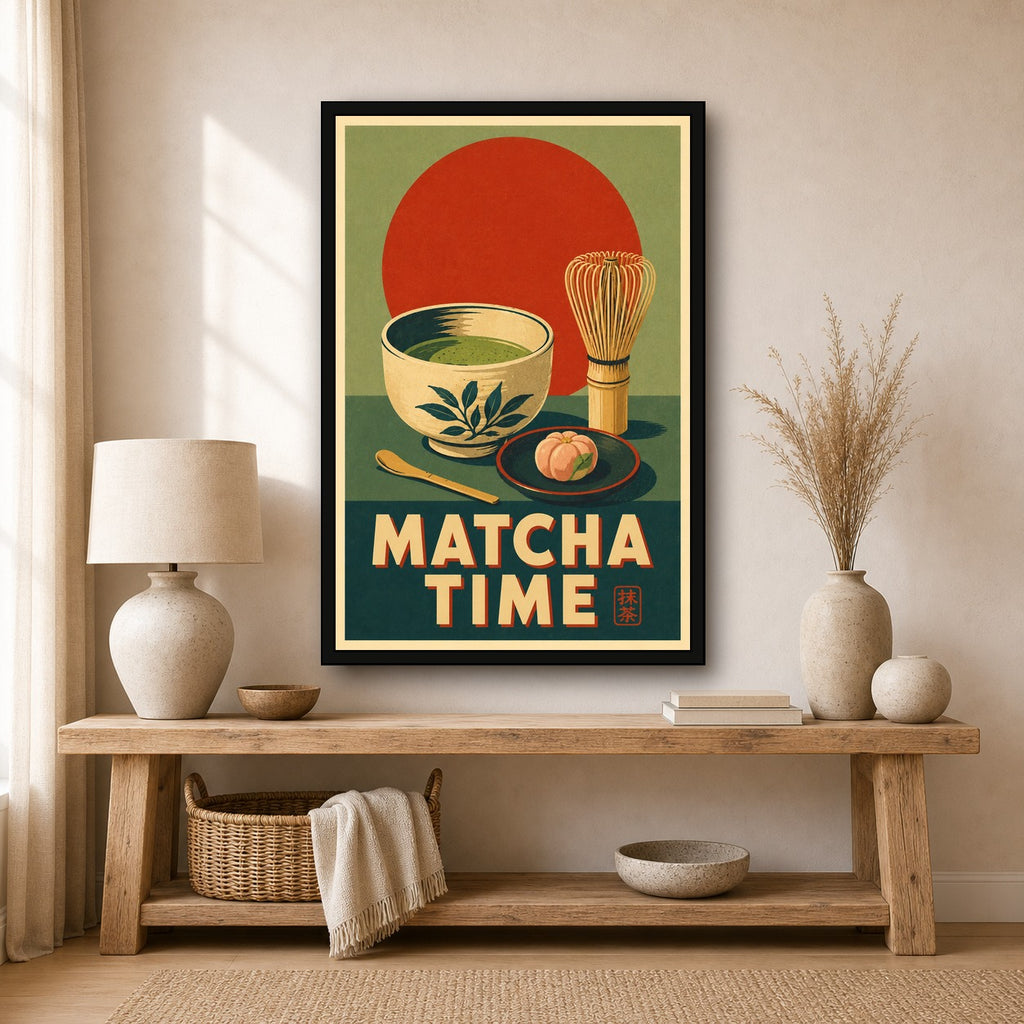 Matcha Time Japanese Retro Poster Print - 2x3 room mockup