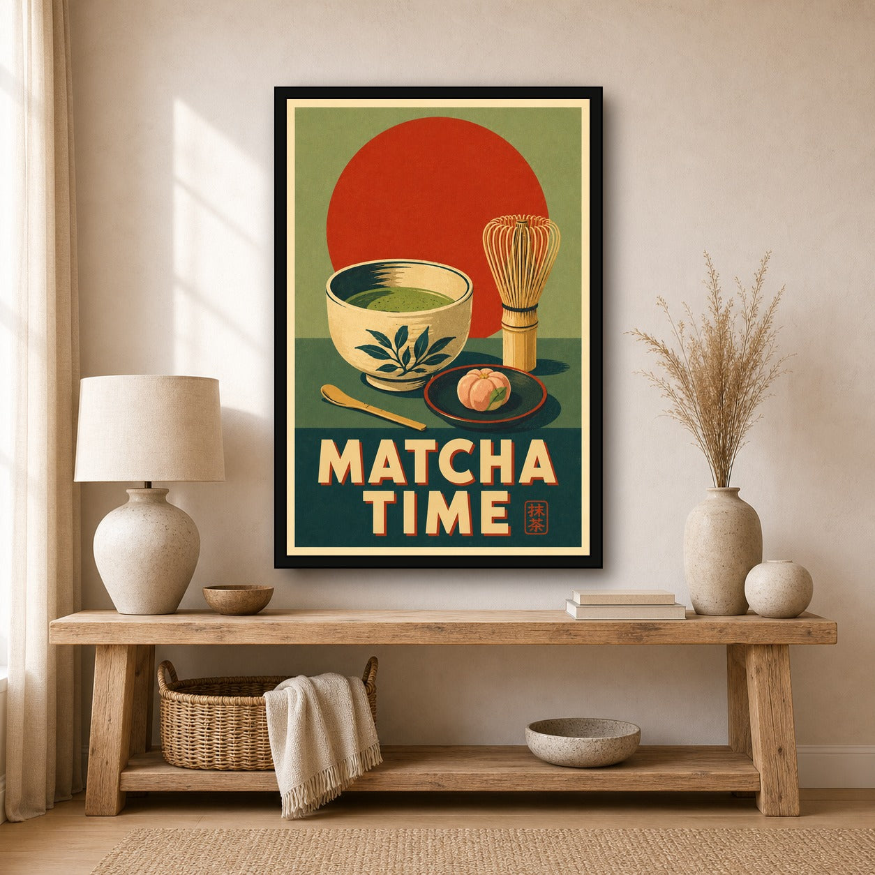 Matcha Time Japanese Retro Poster Print - 2x3 room mockup