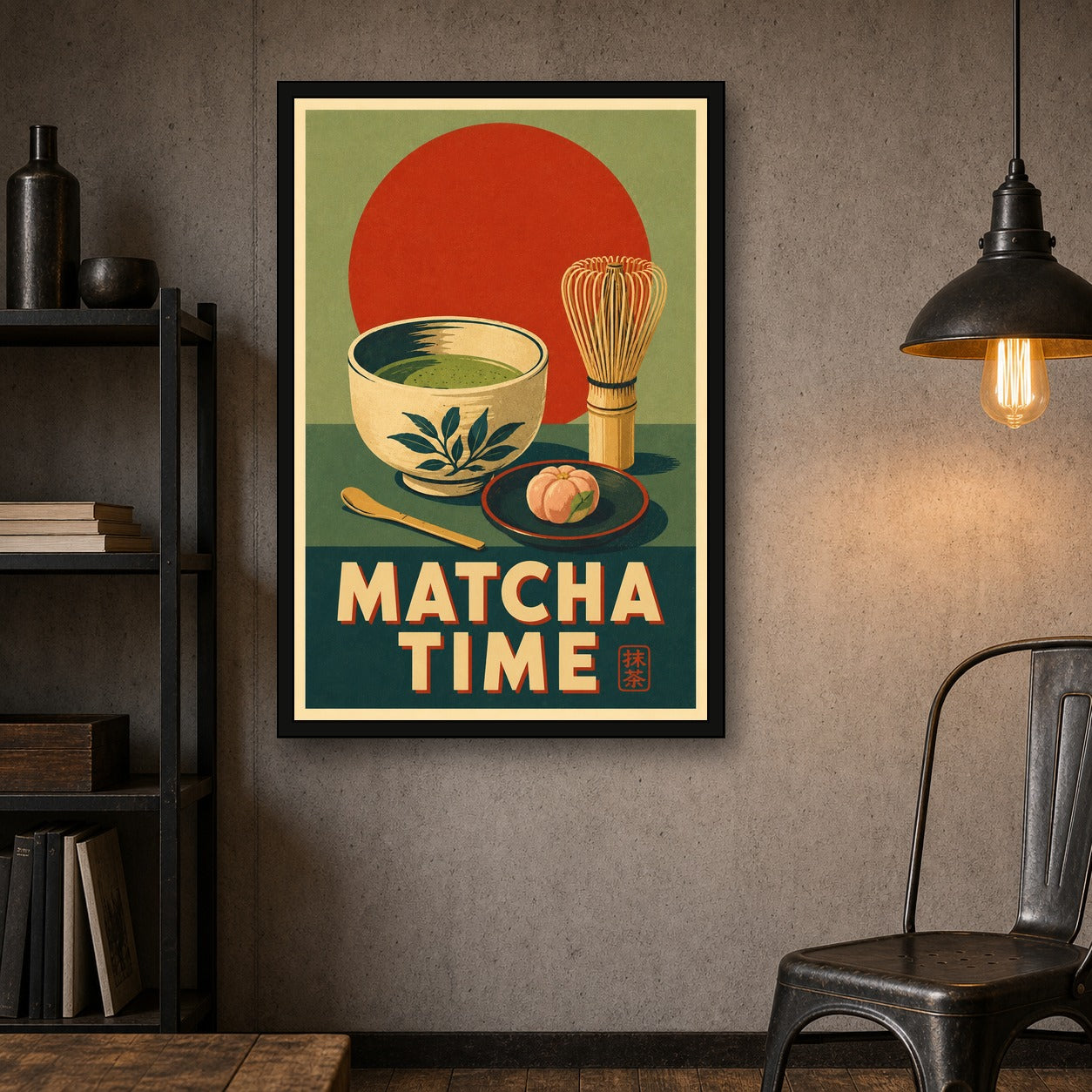 Matcha Time Japanese Retro Poster Print - 2x3 room mockup