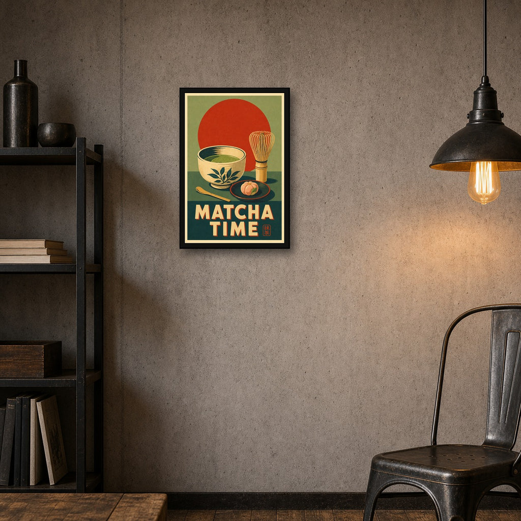 Matcha Time Japanese Retro Poster Print - 2x3 room mockup