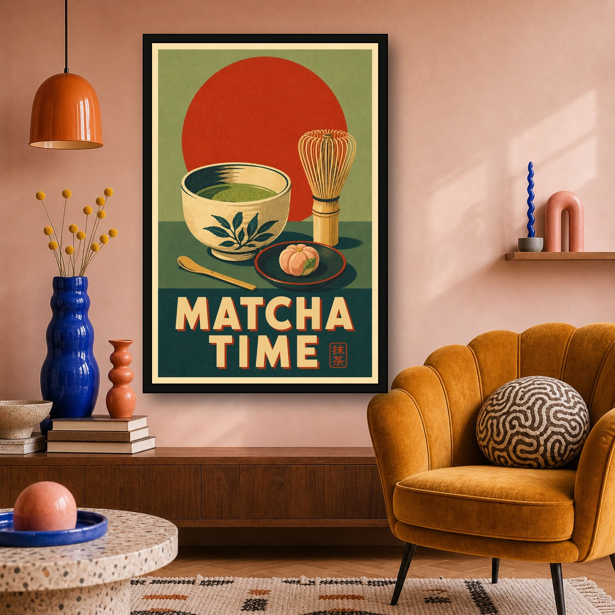 Matcha Time Japanese Retro Poster Print - 2x3 room mockup