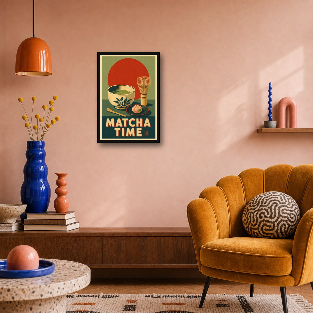 Matcha Time Japanese Retro Poster Print - 2x3 room mockup