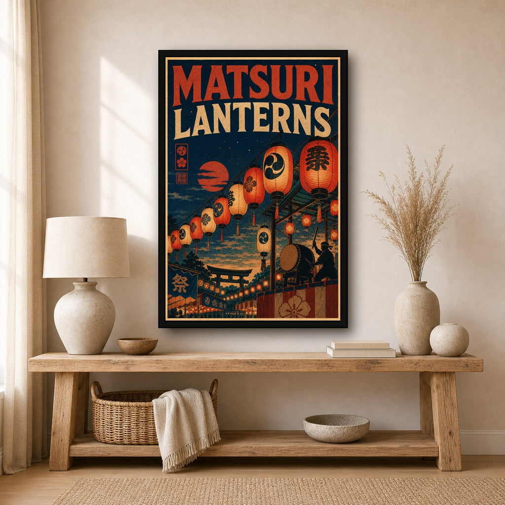 Matsurilanterns Japanese Retro Poster Print - 2x3 room mockup