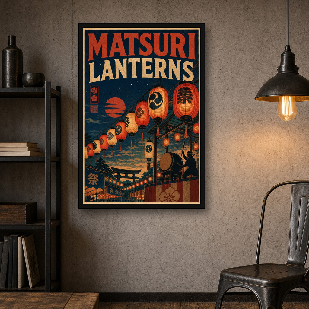 Matsurilanterns Japanese Retro Poster Print - 2x3 room mockup