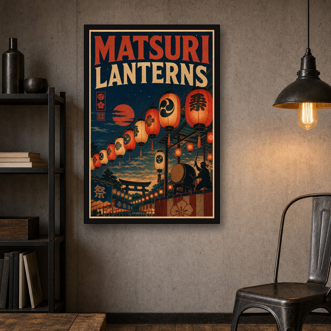 Matsurilanterns Japanese Retro Poster Print - 2x3 room mockup