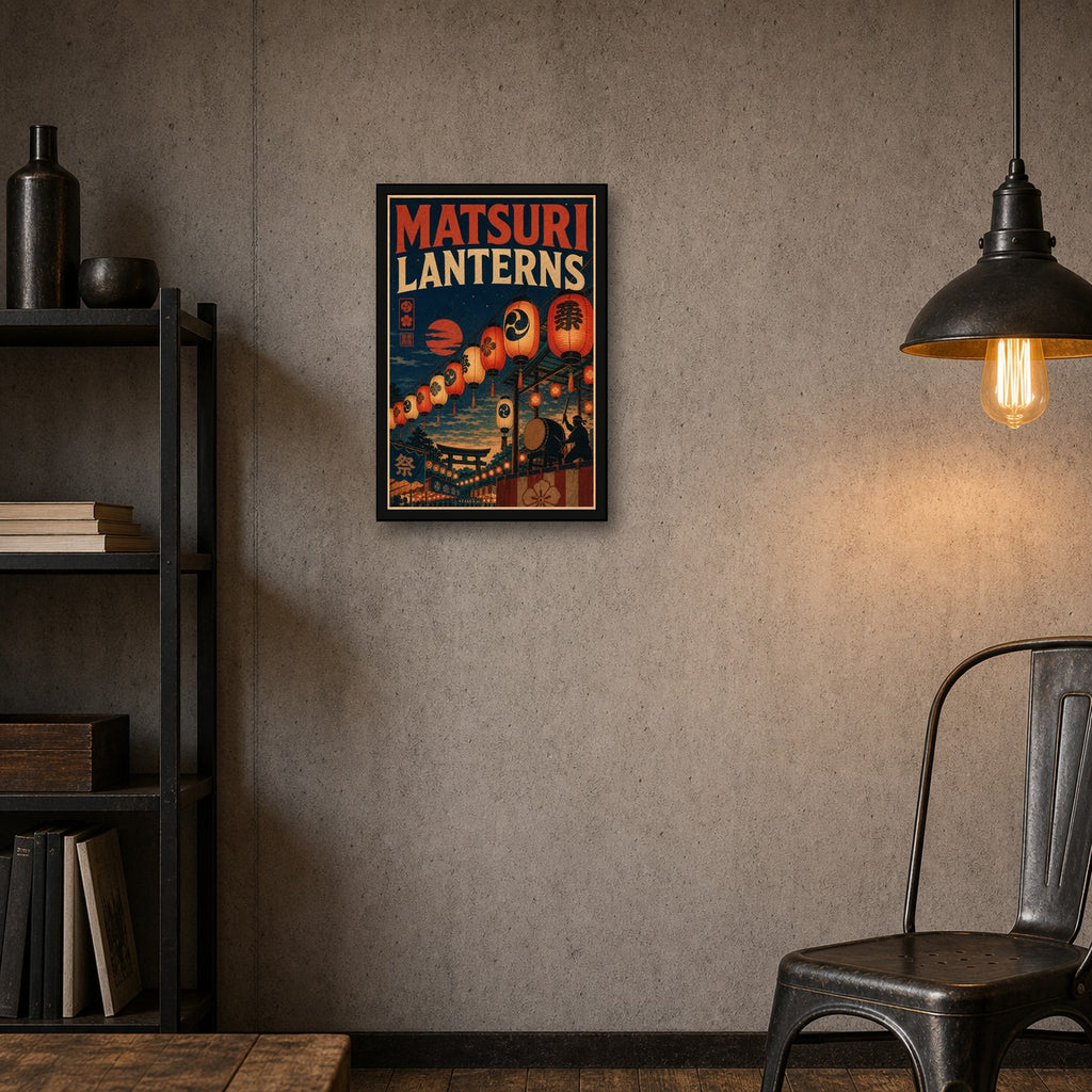 Matsurilanterns Japanese Retro Poster Print - 2x3 room mockup