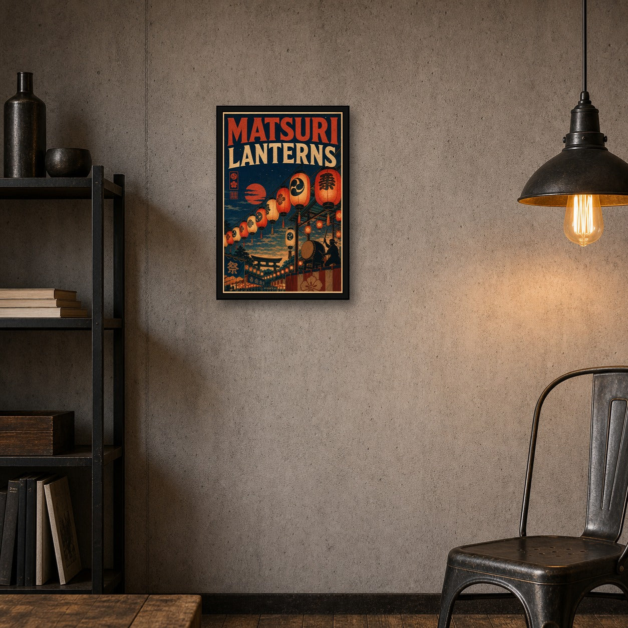 Matsurilanterns Japanese Retro Poster Print - 2x3 room mockup