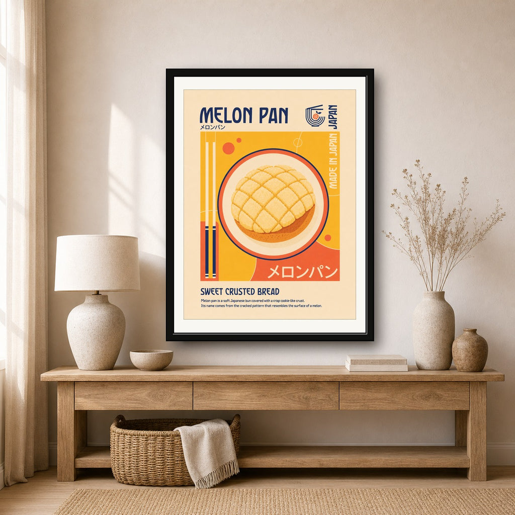 Melon Pan Poster, Retro Japanese Food Wall Art, Sweet Crusted Bread Print in Multiple Sizes - corrected 3x4 room mockup