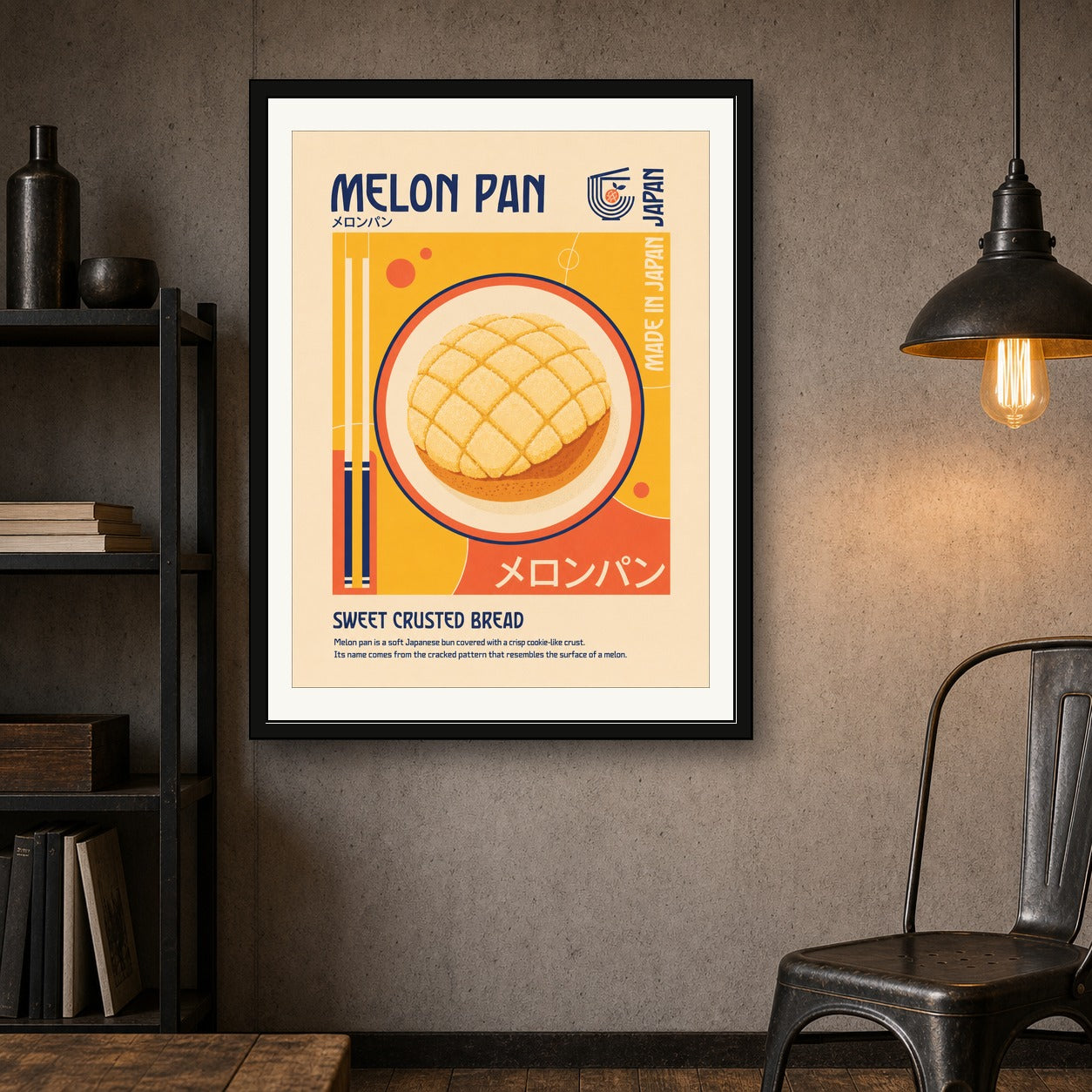 Melon Pan Poster, Retro Japanese Food Wall Art, Sweet Crusted Bread Print in Multiple Sizes - corrected 3x4 room mockup