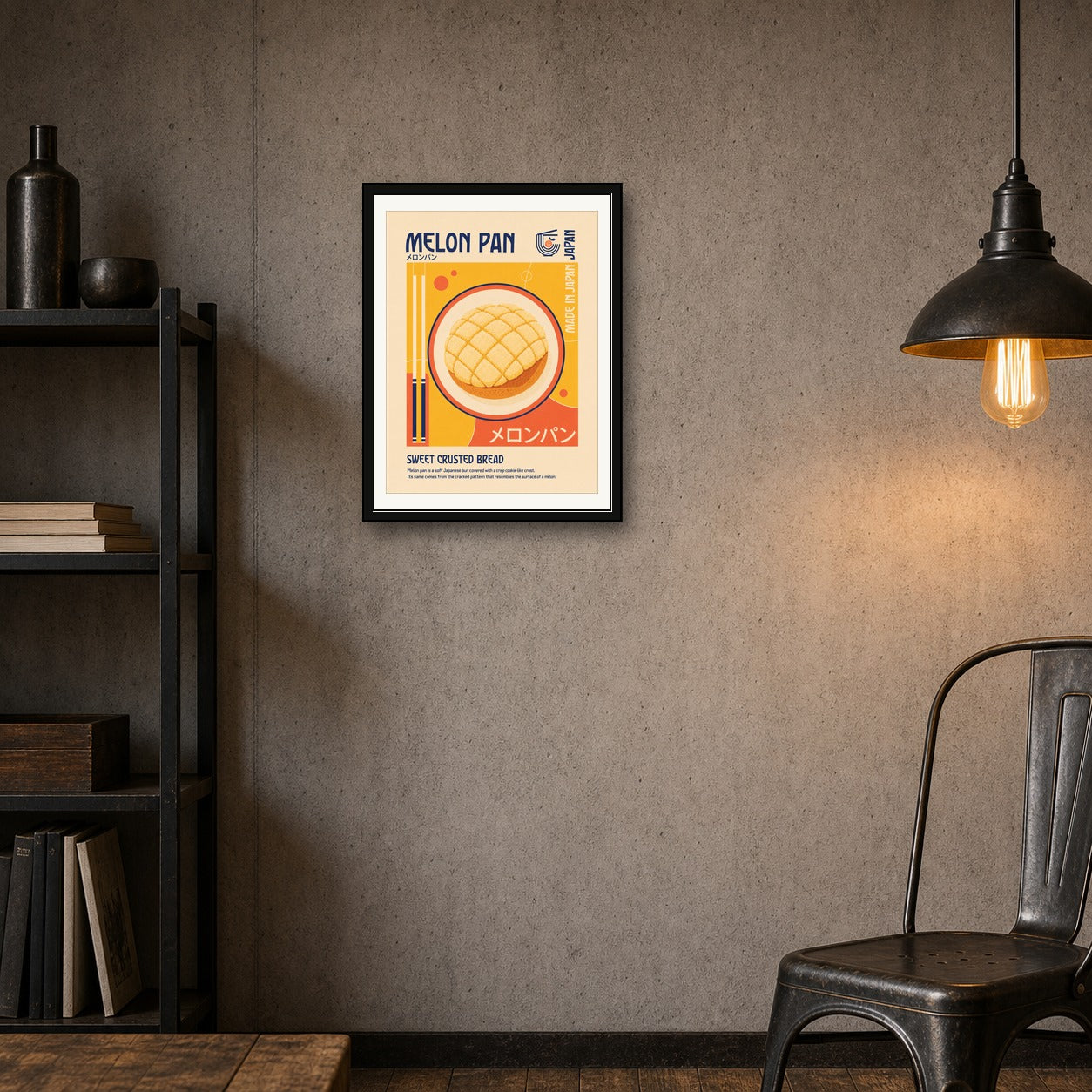 Melon Pan Poster, Retro Japanese Food Wall Art, Sweet Crusted Bread Print in Multiple Sizes - corrected 3x4 room mockup