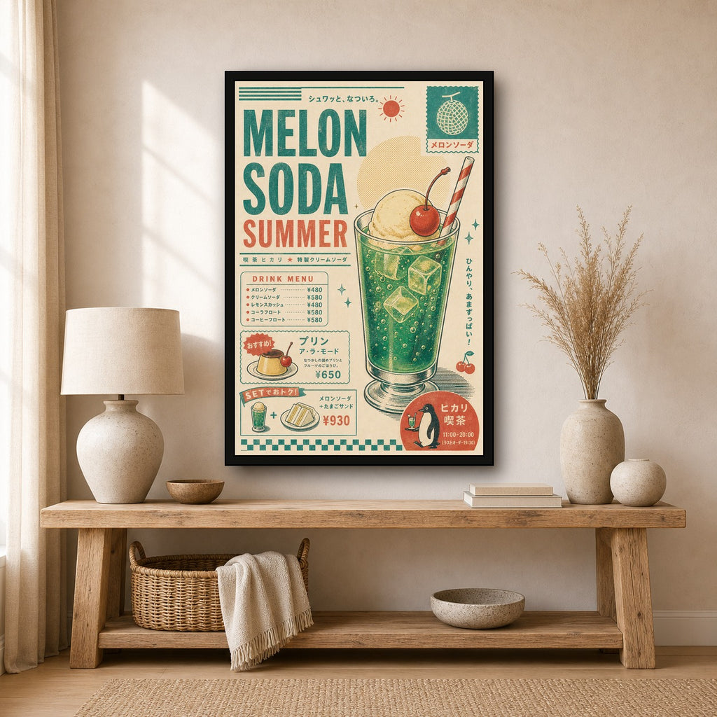 Melon Soda Summer Japanese Retro Poster Print - 2x3 room mockup