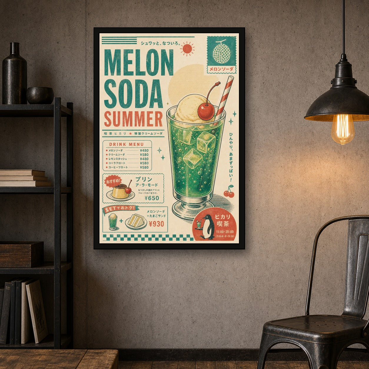 Melon Soda Summer Japanese Retro Poster Print - 2x3 room mockup