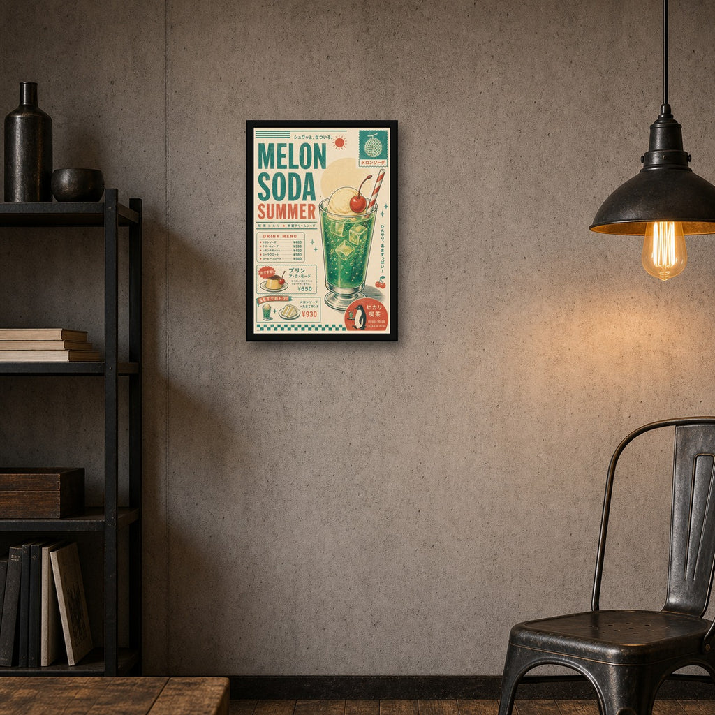 Melon Soda Summer Japanese Retro Poster Print - 2x3 room mockup