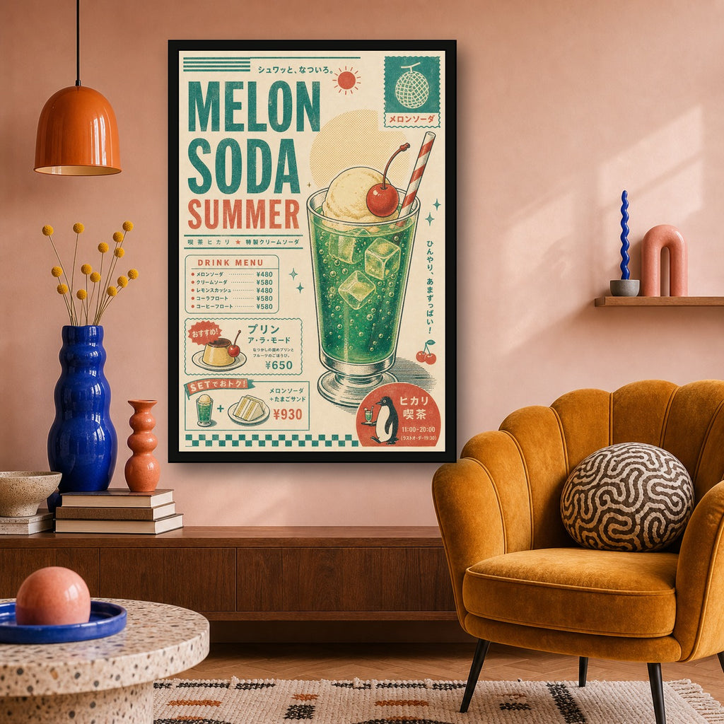 Melon Soda Summer Japanese Retro Poster Print - 2x3 room mockup