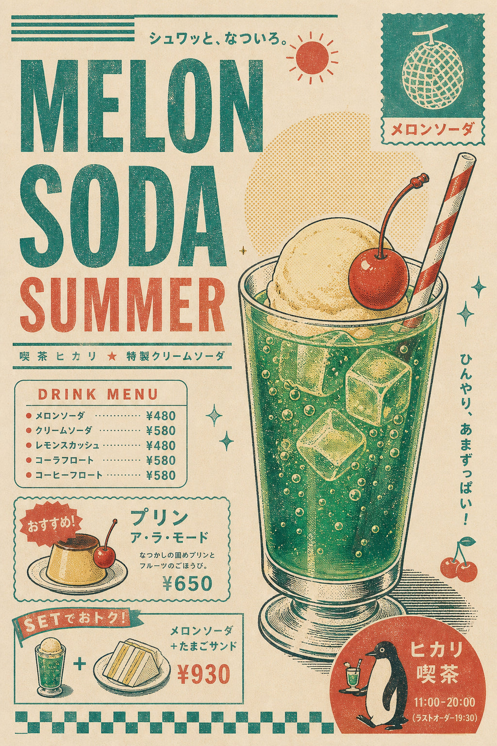 Melon Soda Summer Japanese Retro Poster Print