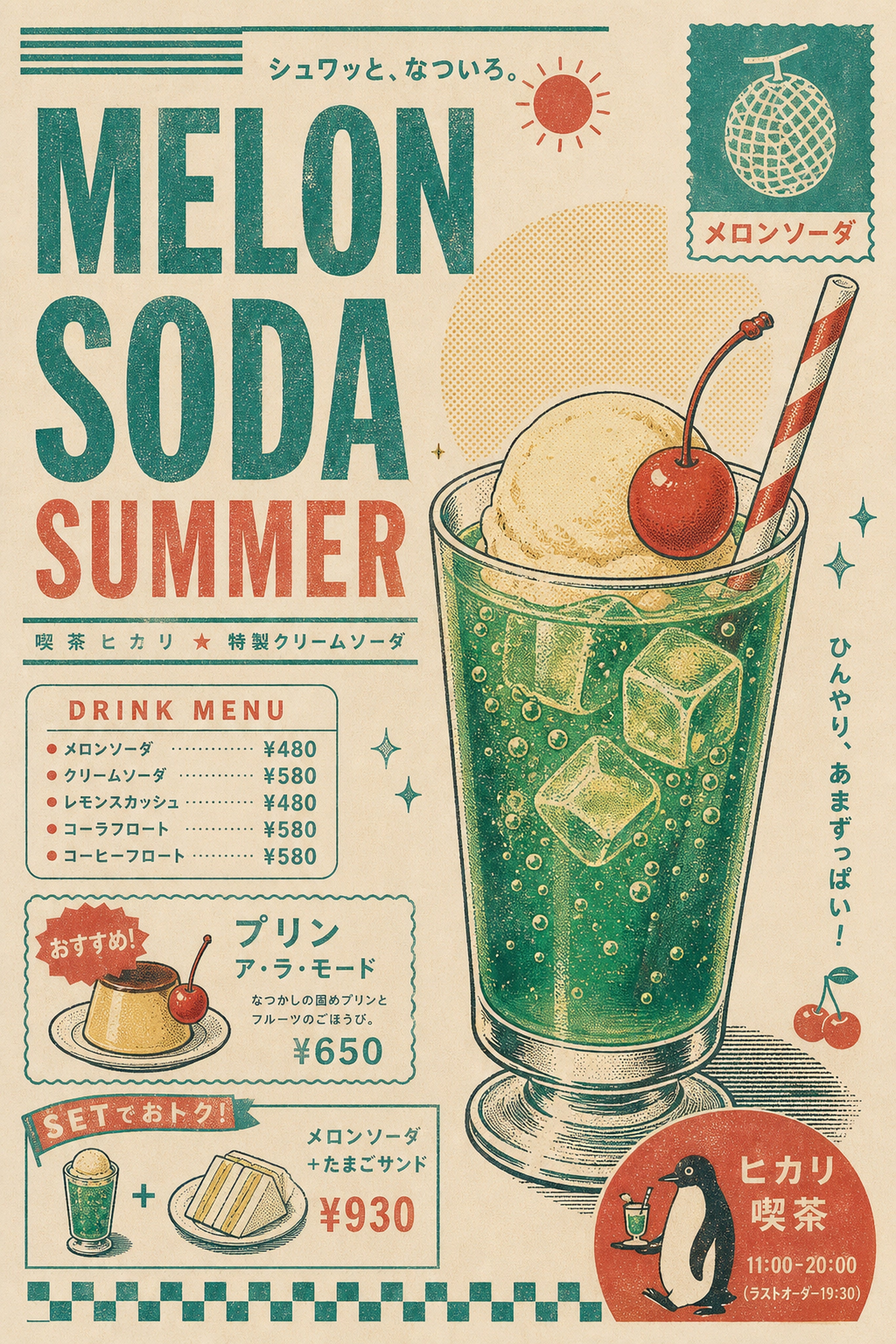 Melon Soda Summer Japanese Retro Poster Print