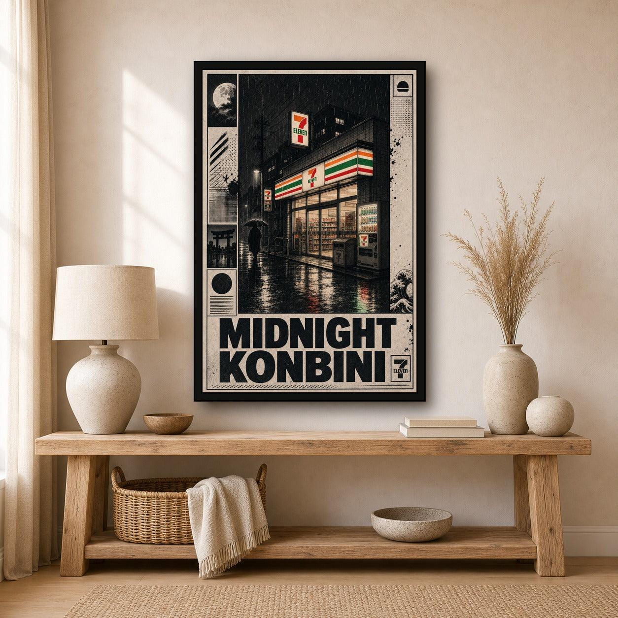 Midnight Konbini Store Japanese Retro Poster Print - 2x3 room mockup