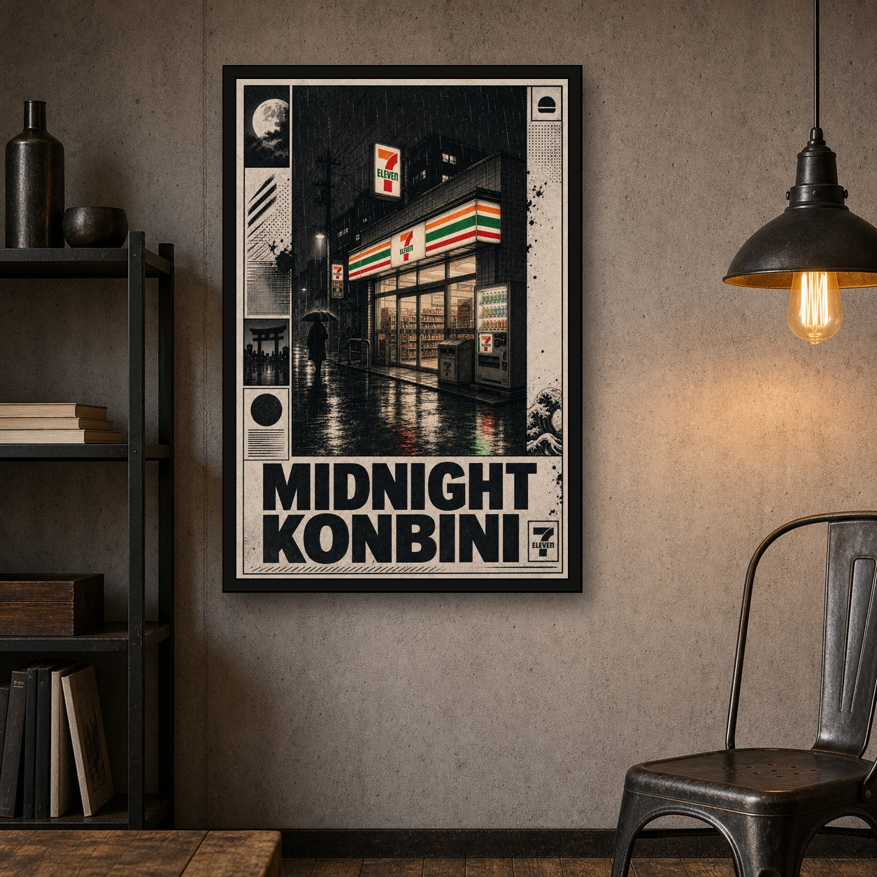 Midnight Konbini Store Japanese Retro Poster Print - 2x3 room mockup