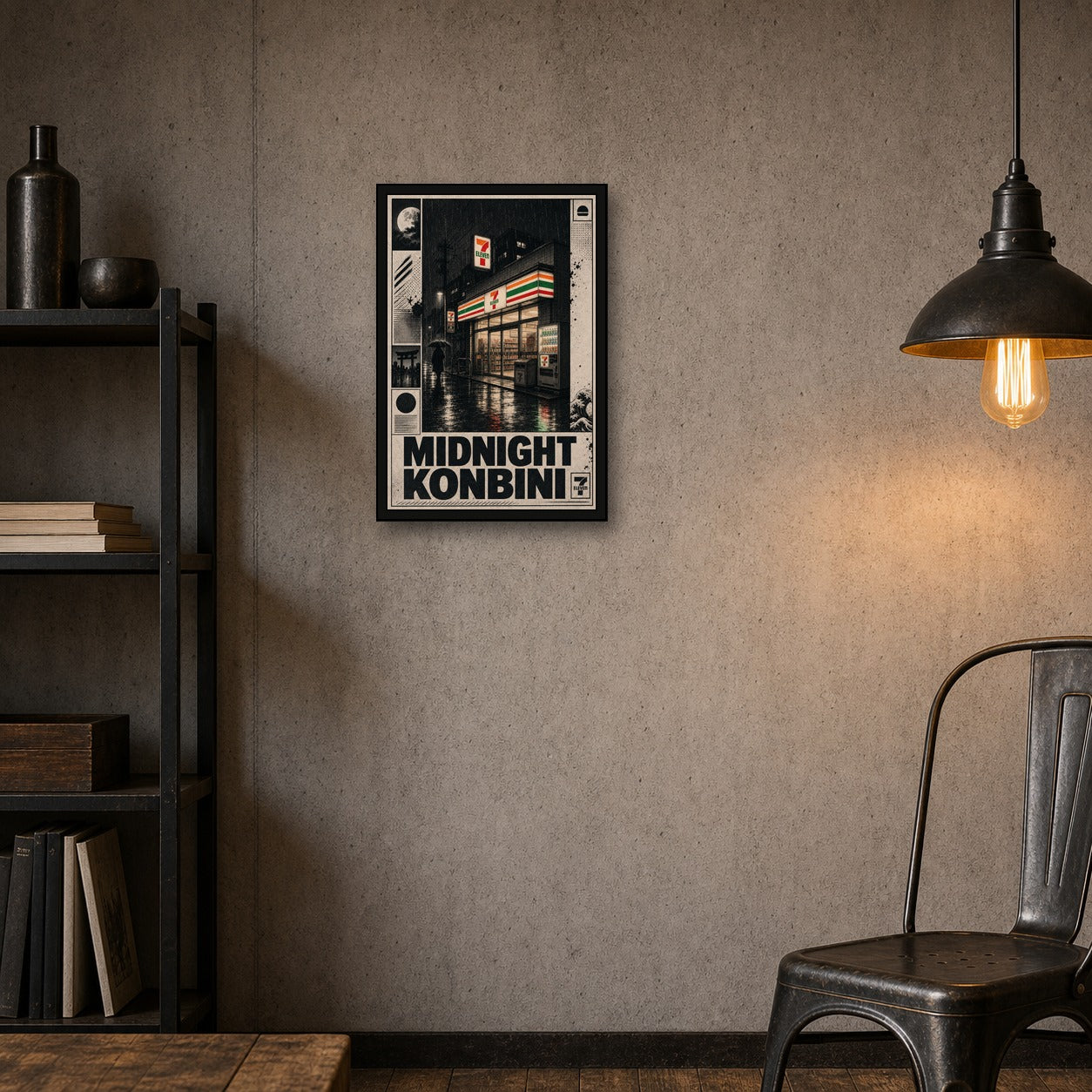 Midnight Konbini Store Japanese Retro Poster Print - 2x3 room mockup