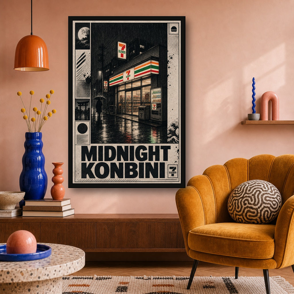 Midnight Konbini Store Japanese Retro Poster Print - 2x3 room mockup
