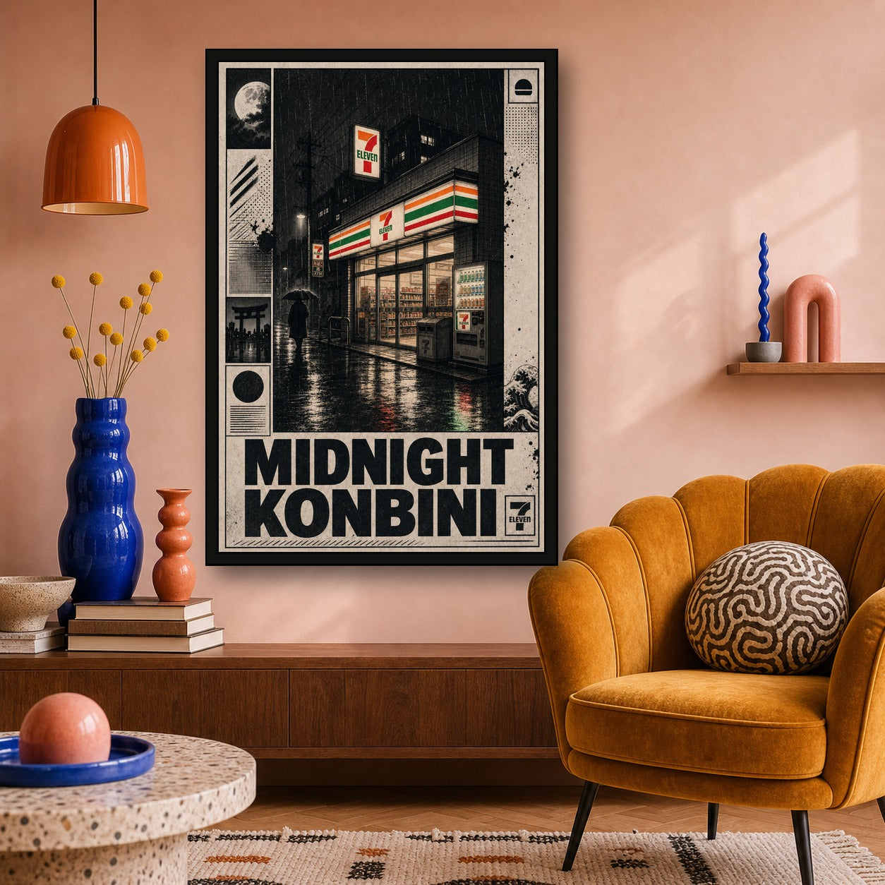 Midnight Konbini Store Japanese Retro Poster Print - 2x3 room mockup