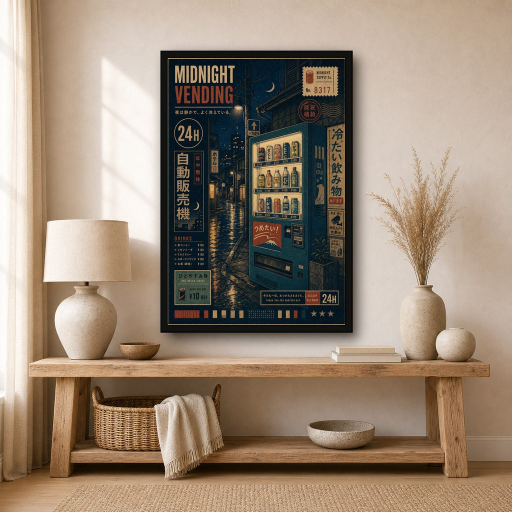 Midnight Vending Japanese Retro Poster Print - 2x3 room mockup