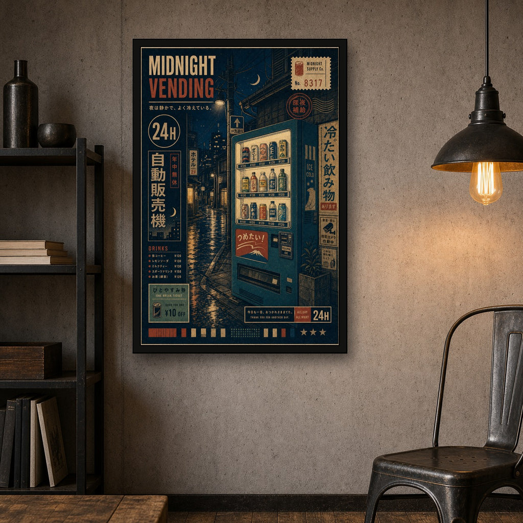 Midnight Vending Japanese Retro Poster Print - 2x3 room mockup