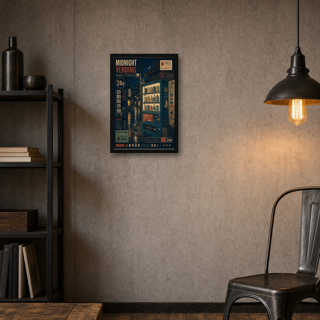 Midnight Vending Japanese Retro Poster Print - 2x3 room mockup