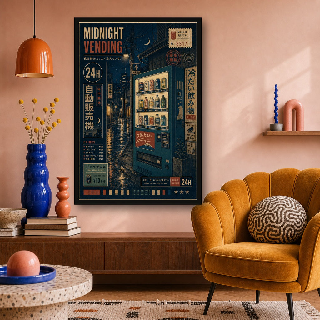 Midnight Vending Japanese Retro Poster Print - 2x3 room mockup