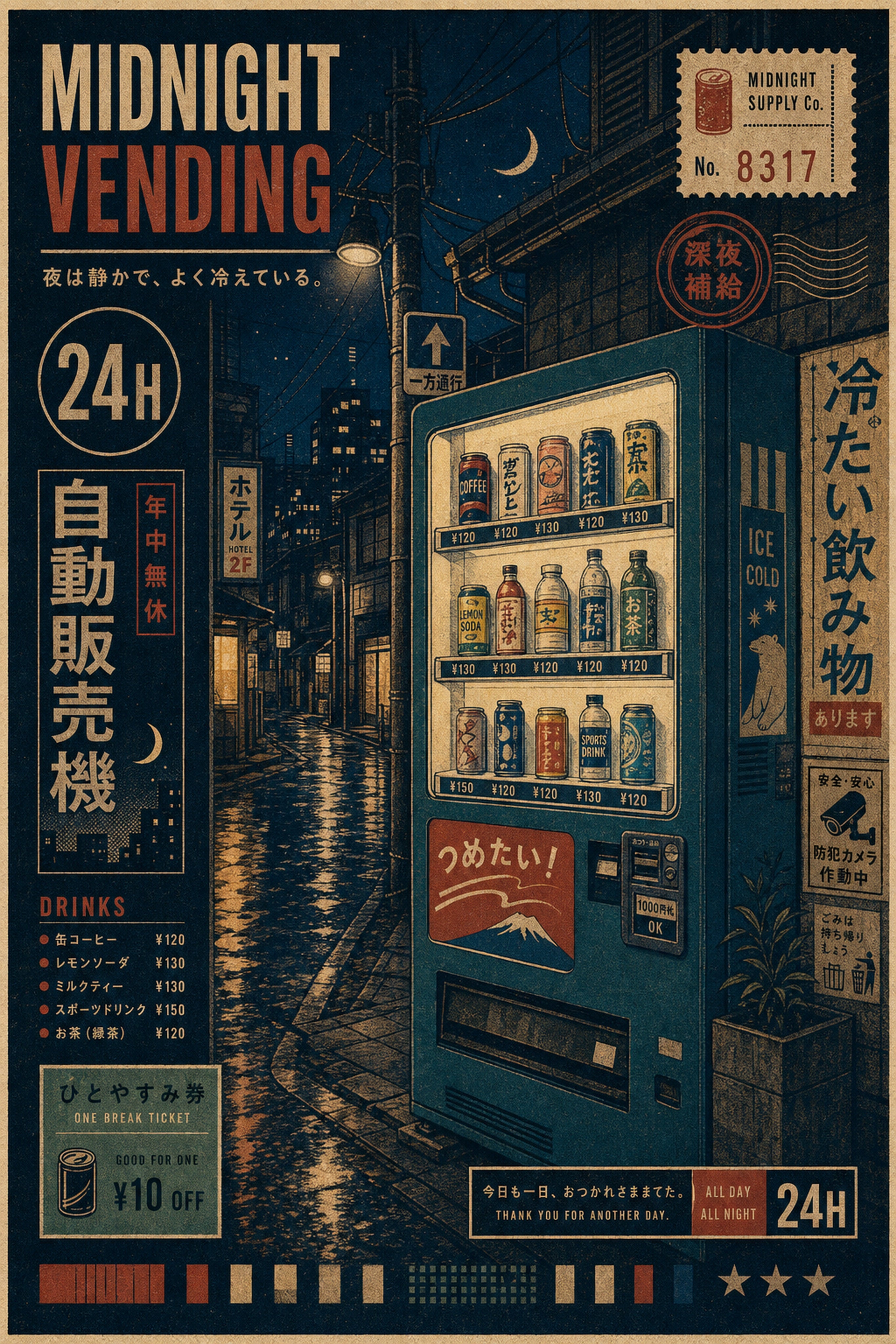 Midnight Vending Japanese Retro Poster Print