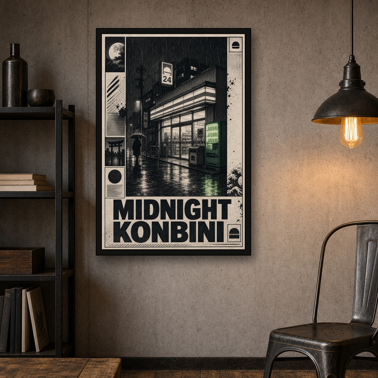 Midnightkonbini Japanese Retro Poster Print - 2x3 room mockup