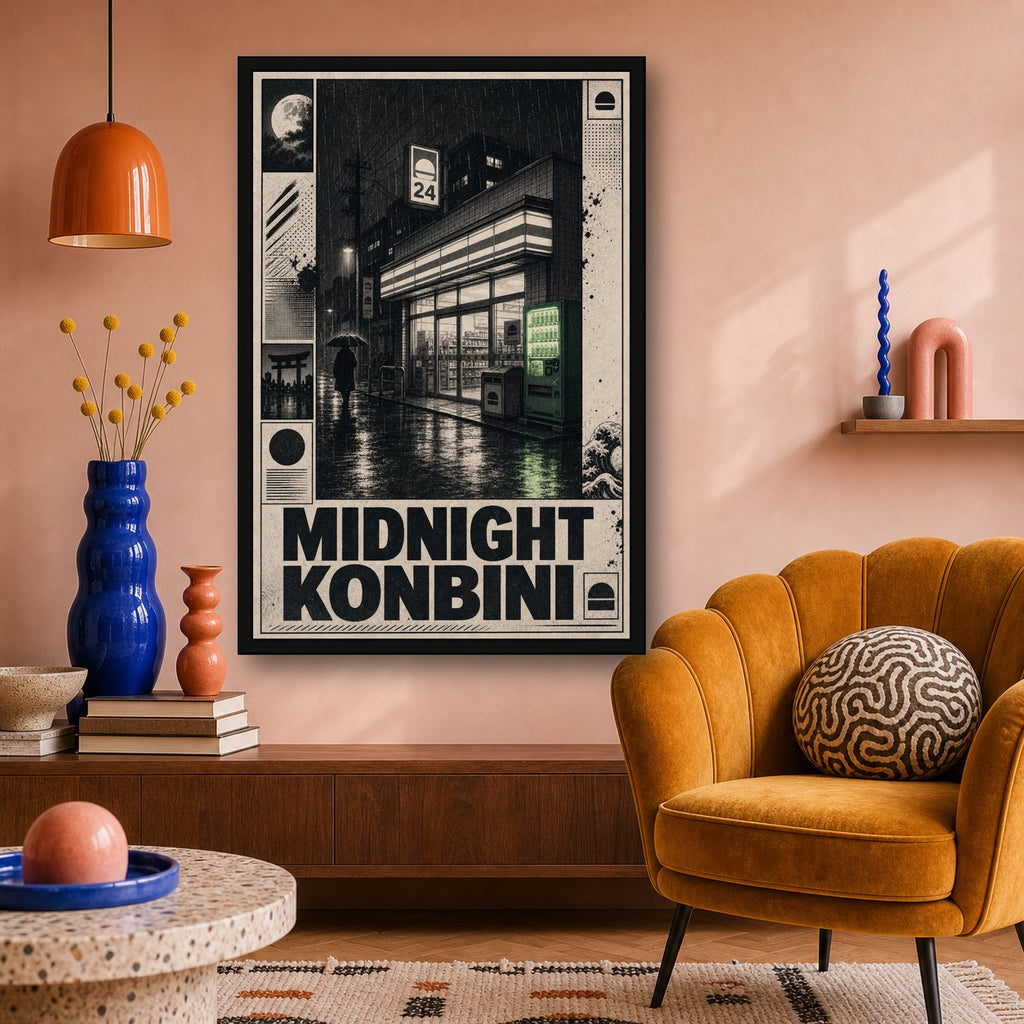 Midnightkonbini Japanese Retro Poster Print - 2x3 room mockup