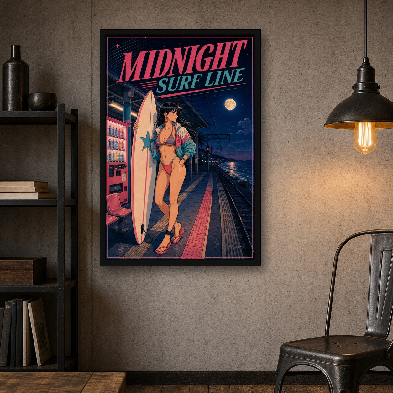 Midnightsurfline Japanese Retro Poster Print - 2x3 room mockup
