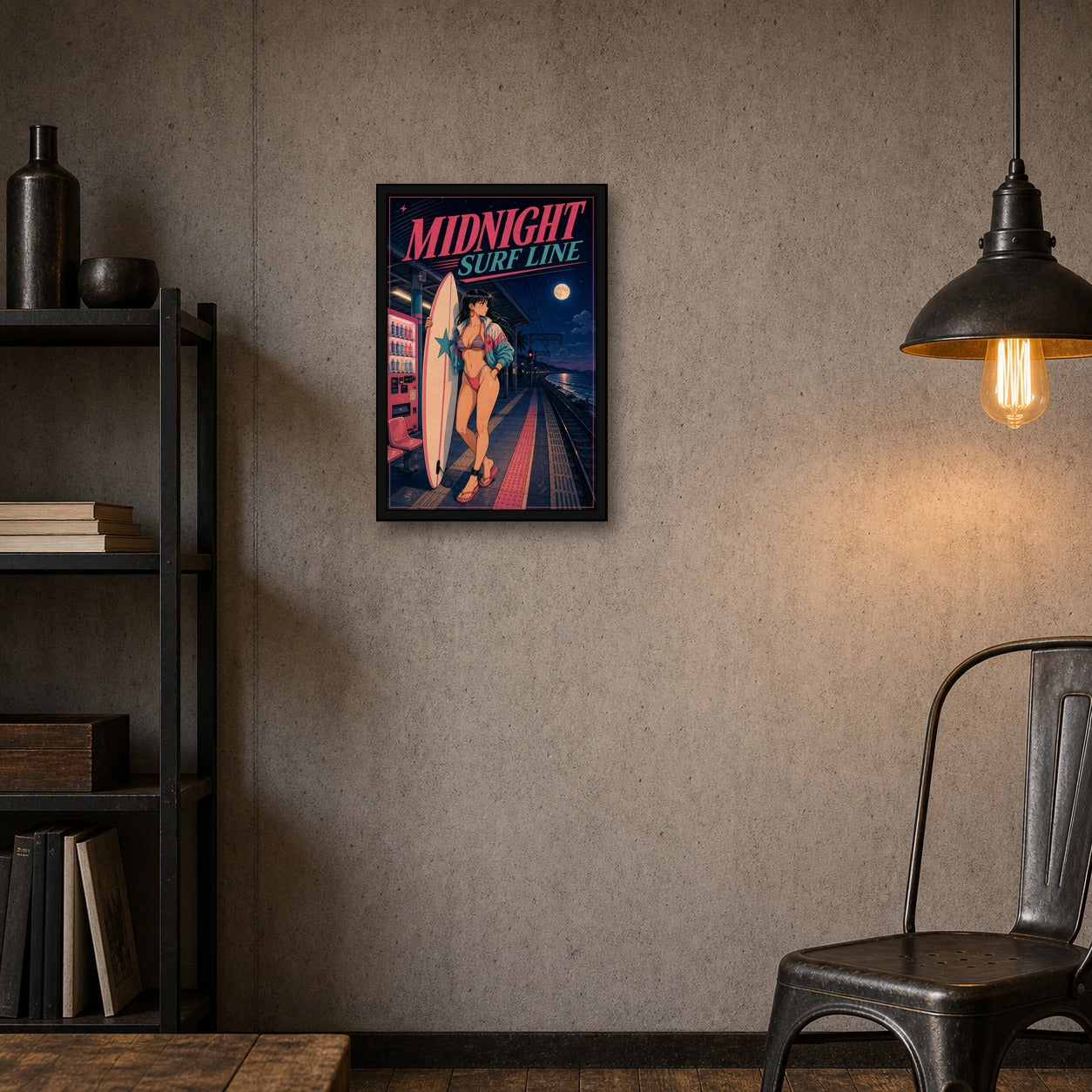 Midnightsurfline Japanese Retro Poster Print - 2x3 room mockup