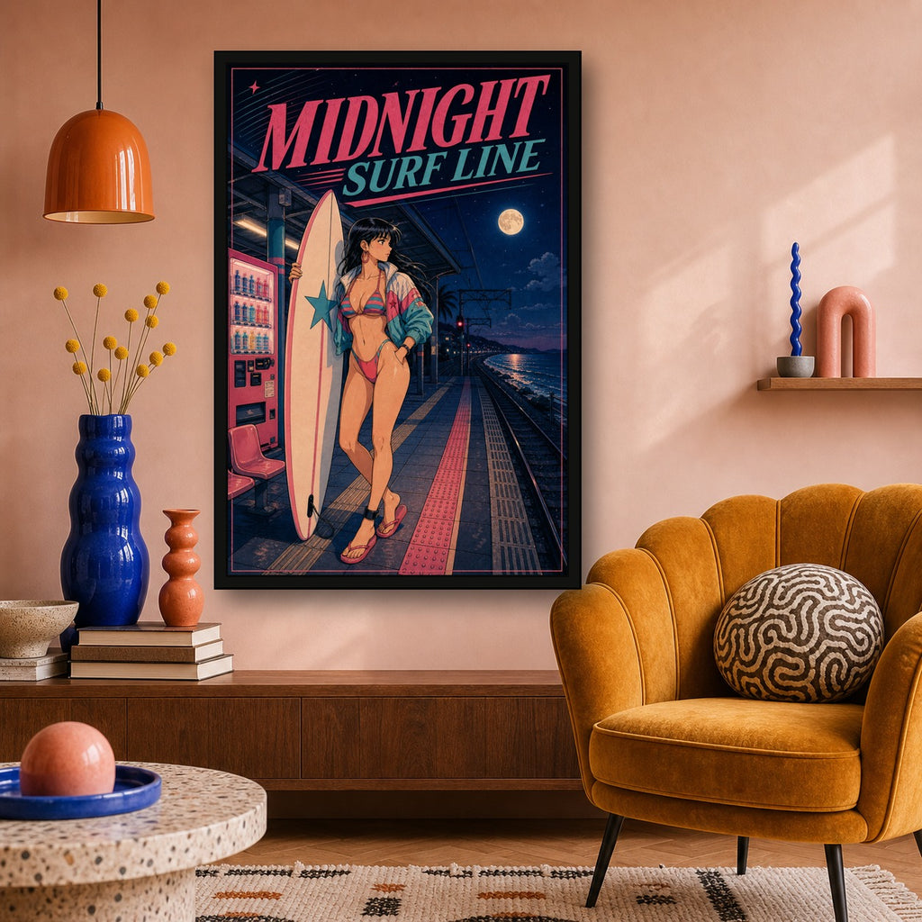 Midnightsurfline Japanese Retro Poster Print - 2x3 room mockup
