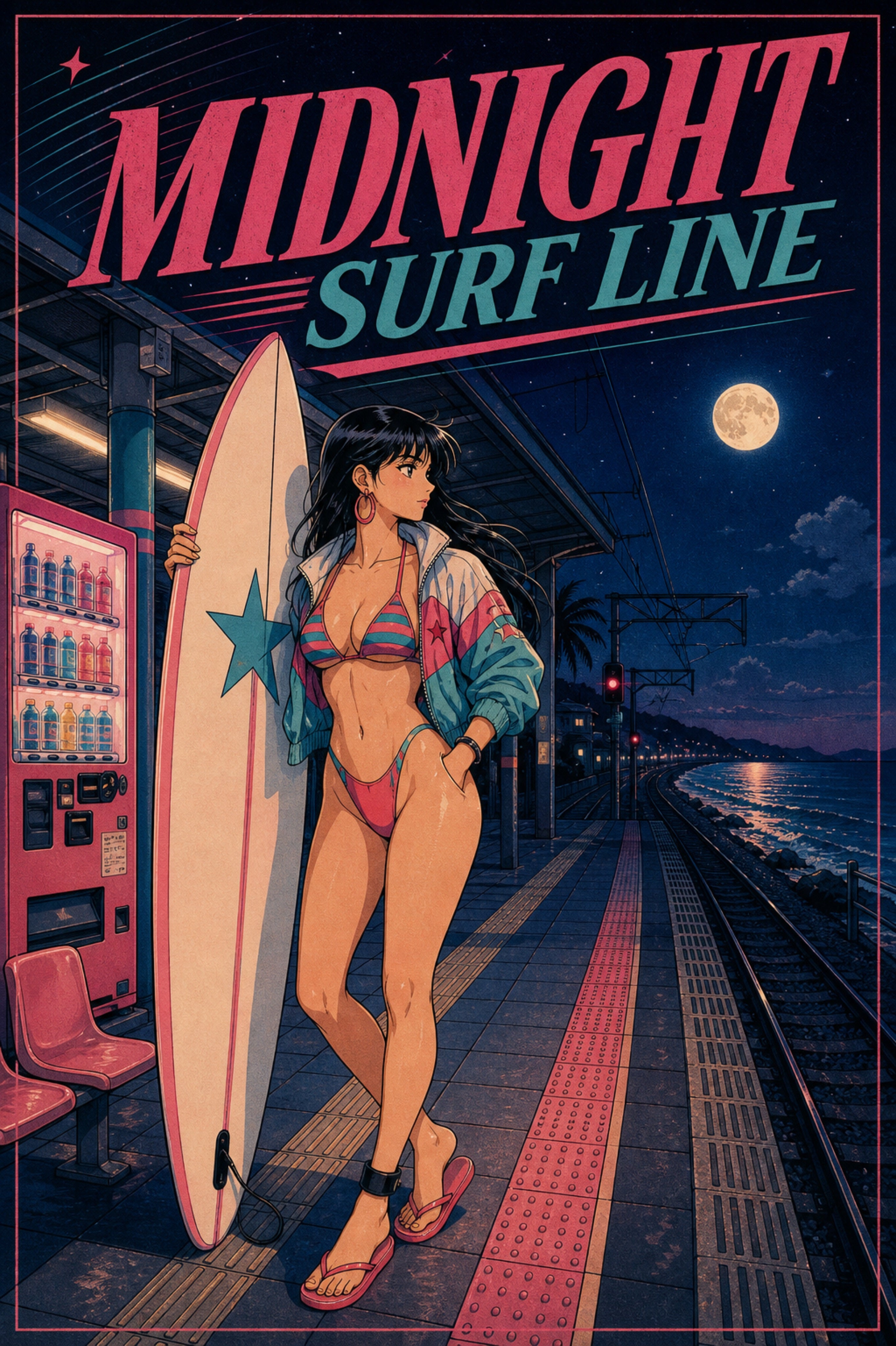 Midnightsurfline Japanese Retro Poster Print