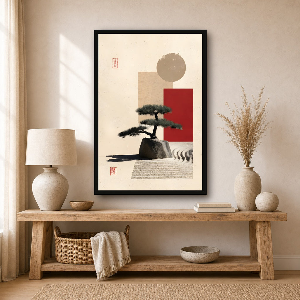 Minimal Zen Garden Poster, Japanese Wall Art, Meditation Print - 2x3 room mockup