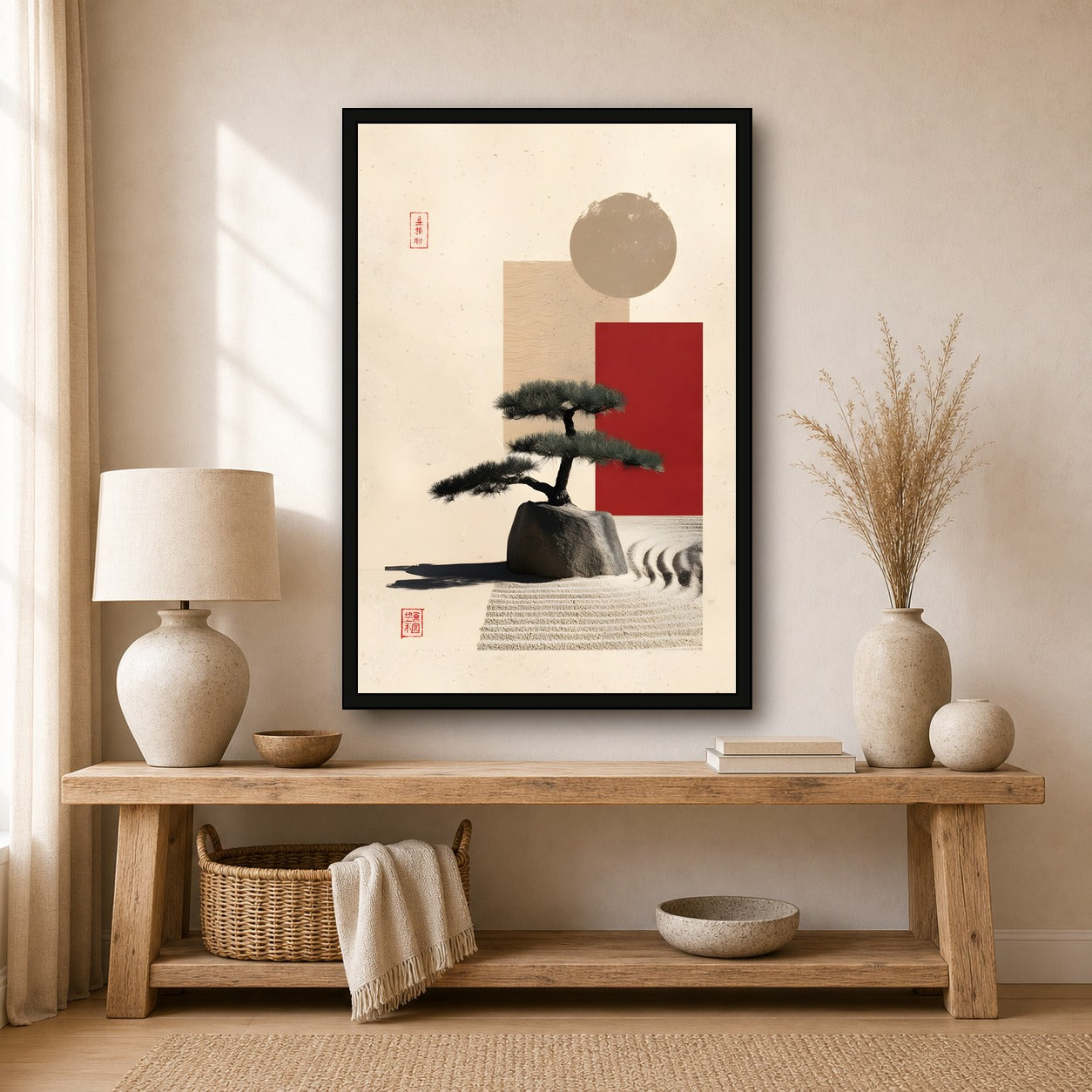 Minimal Zen Garden Poster, Japanese Wall Art, Meditation Print - 2x3 room mockup