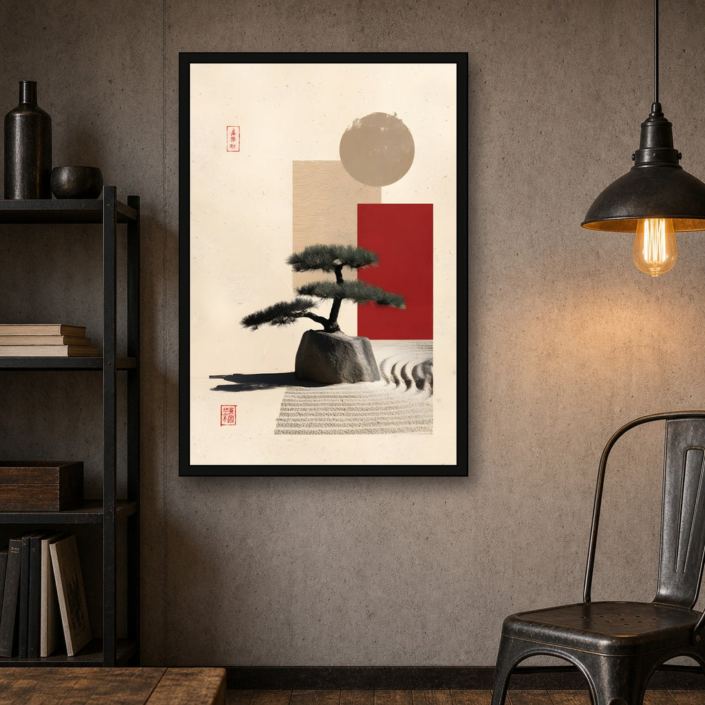 Minimal Zen Garden Poster, Japanese Wall Art, Meditation Print - 2x3 room mockup