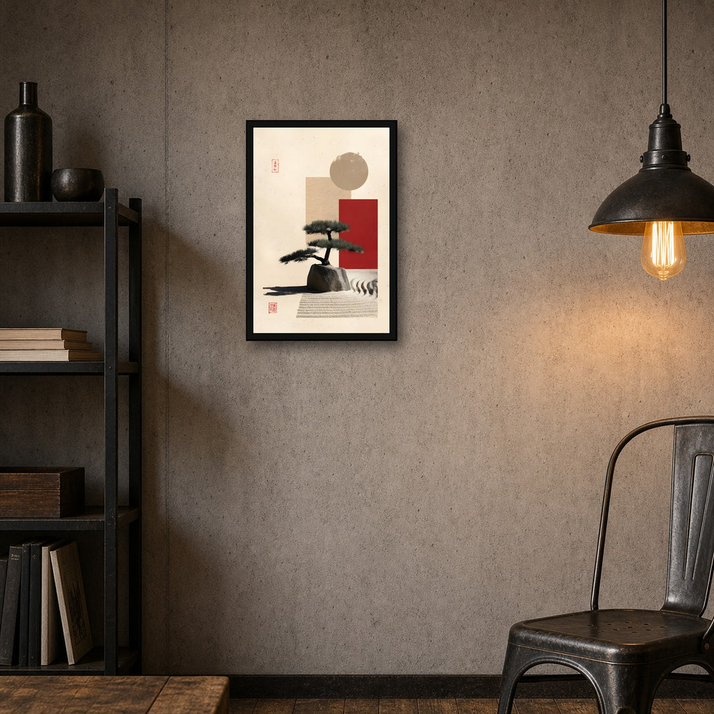 Minimal Zen Garden Poster, Japanese Wall Art, Meditation Print - 2x3 room mockup