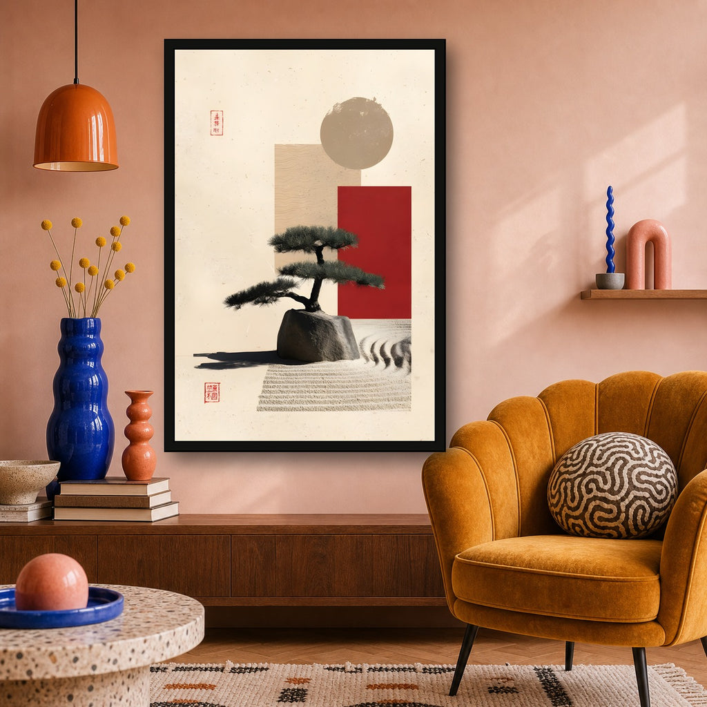 Minimal Zen Garden Poster, Japanese Wall Art, Meditation Print - 2x3 room mockup
