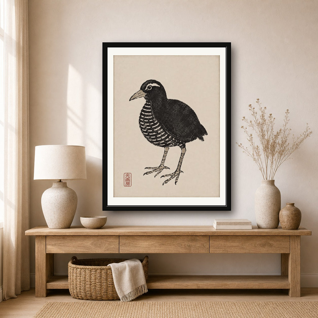 Minimalist Bird Art Print, Japanese Ukiyo-e Style Wall Art, Serene Nature Decor in Various Sizes - corrected 3x4 room mockup
