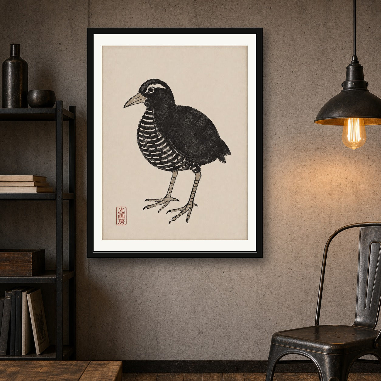 Minimalist Bird Art Print, Japanese Ukiyo-e Style Wall Art, Serene Nature Decor in Various Sizes - corrected 3x4 room mockup