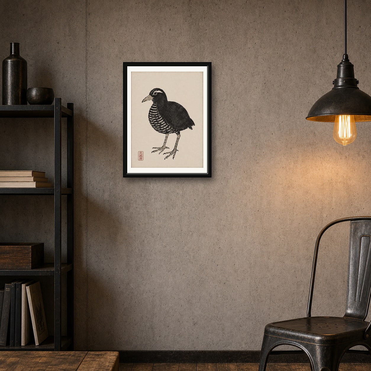 Minimalist Bird Art Print, Japanese Ukiyo-e Style Wall Art, Serene Nature Decor in Various Sizes - corrected 3x4 room mockup