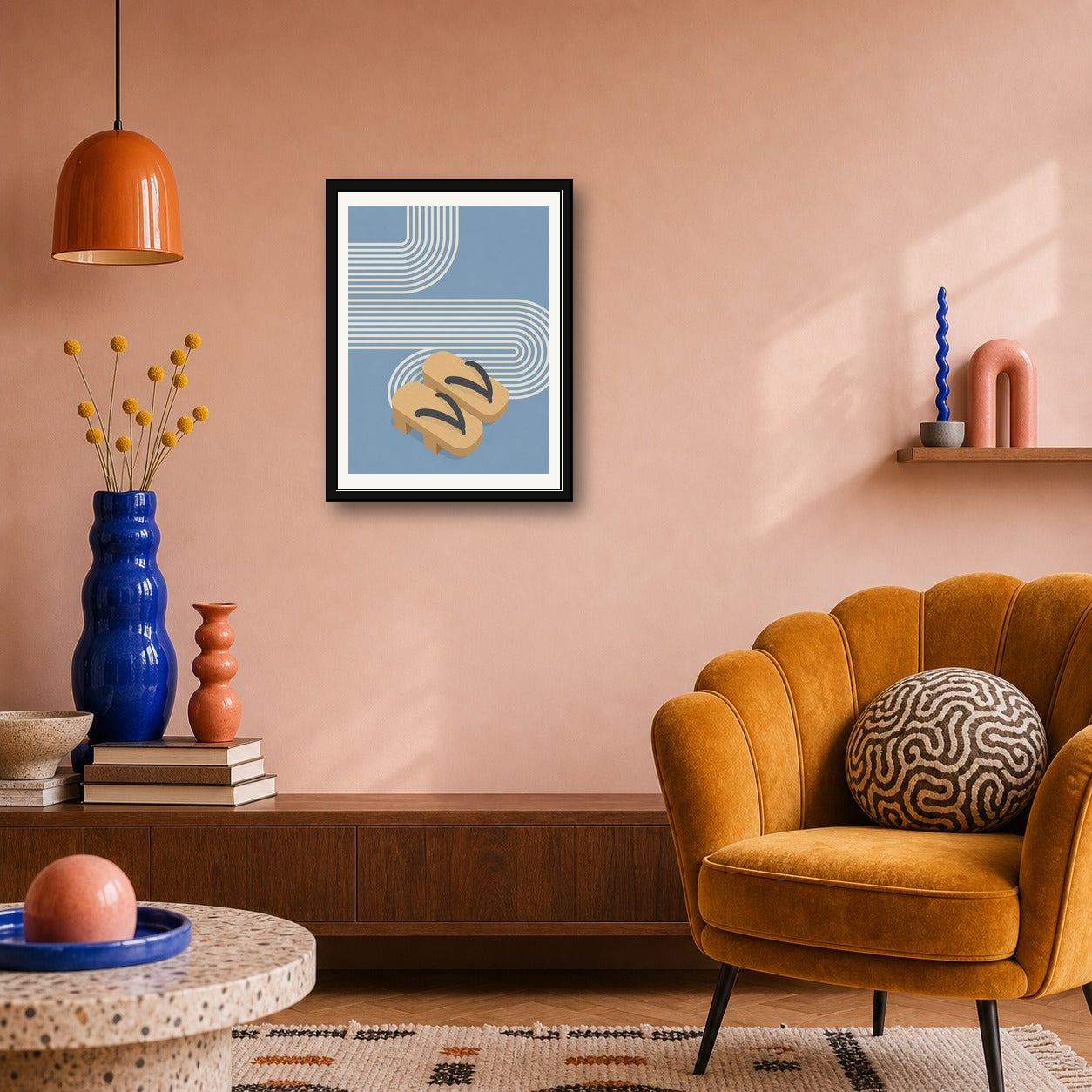 Minimalist Japanese Geta Sandals Poster, Serene Travel Art Print in Your Choice of Six Sizes - corrected 3x4 room mockup