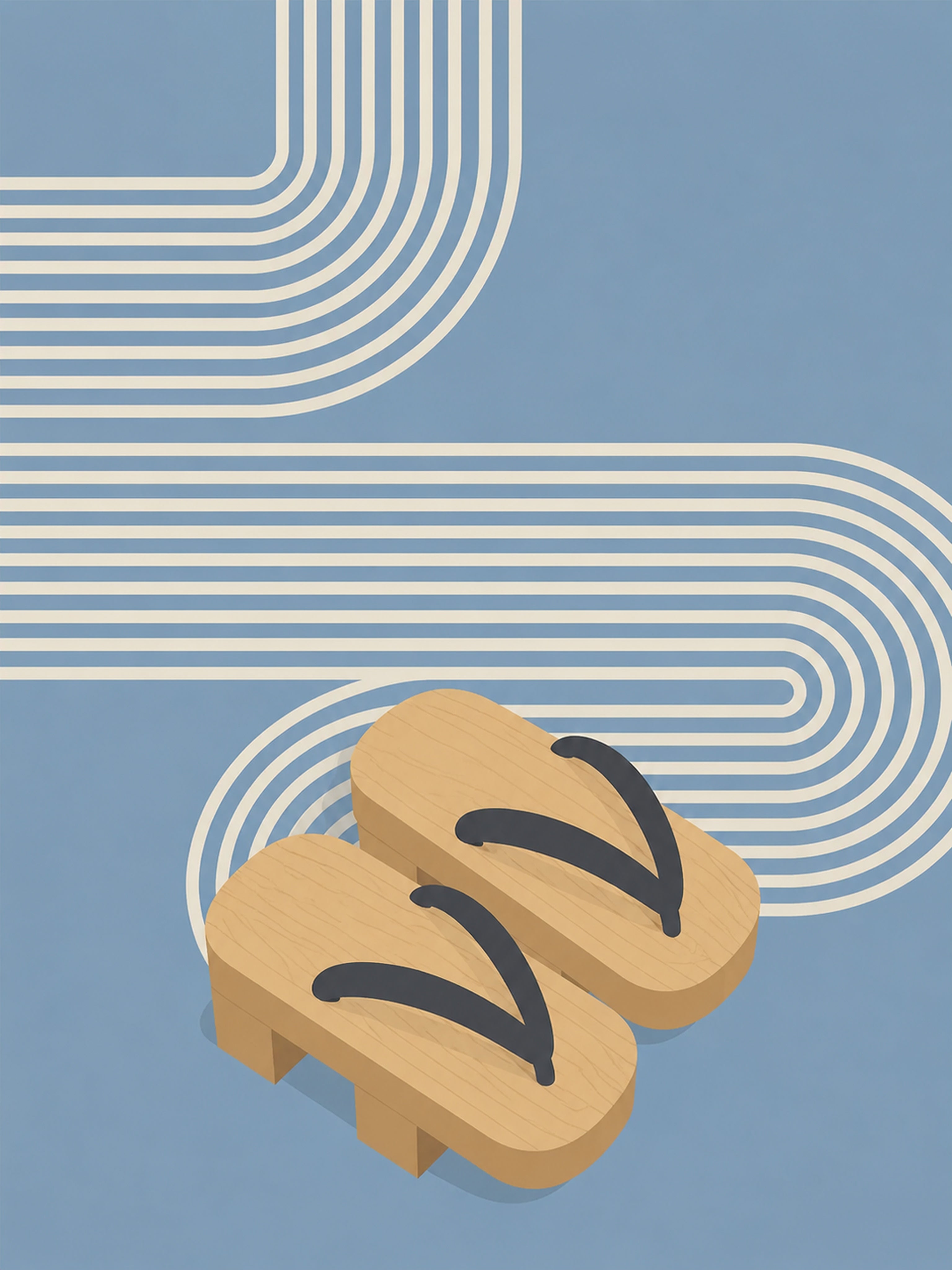 Minimalist Japanese Geta Sandals Poster, Serene Travel Art Print in Your Choice of Six Sizes - corrected 3x4 flat artwork