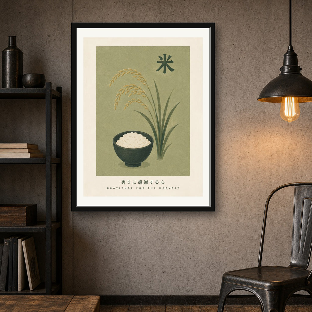 Minimalist Japanese Rice Harvest Art Print - Zen Home Decor in Six Sizes - corrected 3x4 room mockup